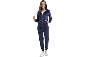 ENJYAM Survêtement Ensemble Velours Femme à Capuche Zippés Sportswear en Velours Sweat à Manche Longue Pantalon pour Jogging Tennis Gym Yoga Vêtements de Fitness