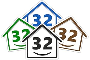 RUBIGO 4 x Bin Numbers for Wheelie Bins, 1-99, 15cm ‘Happy House’ Colour Design Dustbin Stickers, Easy Application Stick On Number Stickers - Weatherproof Self Adhesive Vinyl – Blue, Black, Green, Brown (32)