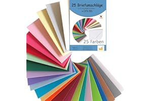 ‎PAPER24 Paper24 25 bunte Briefumschläge B6 in 25 unterschiedlichen Farben als Set, bunte Kuverts nassklebend, ideal zum Basteln, zu Weihnachten oder als Geschenkidee hierzu passen Faltkarten in 12x17 cm