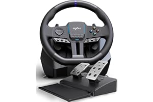 PXN V900 Gen2 Gaming Steering Wheel with Hall Pedals - 16 Bit, 280mm, 270°/900°, Vibration Feedback, Paddle Shifters, Companion App, Fixing Clamps - Racing Wheel for PC, Xbox, PS4, PS3, and Switch