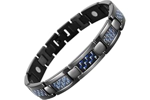 Willis Judd Mens Titanium Magnetic Bracelet With Blue Carbon Fiber Adjustable In Gift Box