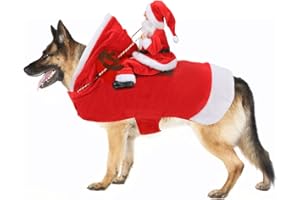 Mfsdai Hund Weihnachtskostüm, Santa Reiten Kleidung Hundekostüm, Hundepullover Mantel Weihnachten Rot für Kleine Mittel Große Hunde Katzen XXL