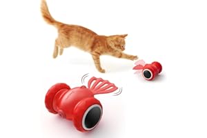 FEELNEEDY Interactive Cat Toy, Electric Goldfish Toy with Various Flexible Actions and Attractive Colorful Flashing Light, Rechargeable Cat Toy (Red)