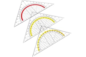 SGERUFZ triangolo geometrico in plastica in 3 pezzi, righello e strumento di misura in plastica, squadra goniometrica trasparente con scala gialla, alta precisione, per scuole e uffici (con borsa)