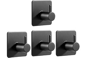 Feligio Haken Selbstklebend 4 Stück Handtuchhaken Klebehaken Ohne Bohren aus Edelstahl Handtuchhalter Schwarz für Bad Toilette Küche Büro