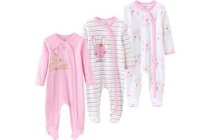 Kiddiezoom Unisex Baby-Jungen Mädchen Schlafstrampler Pyjamas Baumwolle Overalls Strampler, 3er Pack
