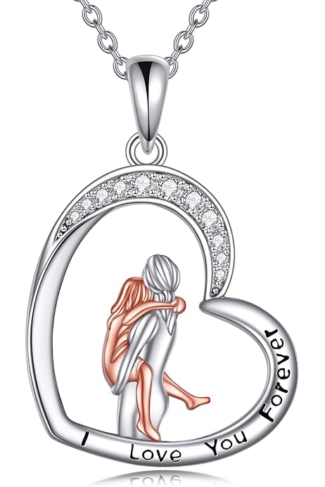 Collier Amour éternel Argent 925 Collier Pendentif Femme/Fille Bijoux Zircon Cubique Pendentif idéal, Chaîne élégante 45cm