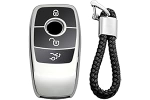 M.JVisun Suave Llave del Coche TPU Silicona Funda Protectora Adecuado para Mercedes-Benz 2019-2021 A-Clase C-Clase G-Clase 2017-2021 E-Clase 2018-2021 S-Clase - Brillante Plata - Trenzado Llavero