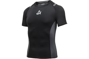 AMZSPORT Maglietta a Compressione Uomo Manica Corta T-Shirt Running Maglia Sportiva da Ciclismo Magliette Palestra Fitness