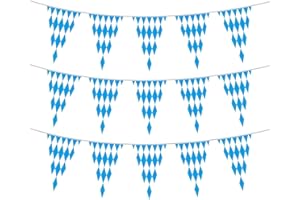 PEJLND 3 Stück 10m Oktoberfest Deko Blau Weiß Girlande,Oktoberfest Dekoration Wimpelkette Bayrische Deko Oktoberfest Girlande Dreiecksfahnen Oktoberfest Accessoires für Bierfest Innen Outdoor,30M