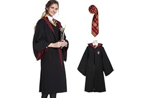 FLOSSTY Magier Robe, Harry Potter Kostüm Erwachsene mit Umhang und Krawatte, Magier Robe Grün Magier Umhang Outfit Zauberer Kostüm für Halloween Cosplay Karneval Verkleidung Party