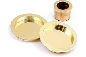 ARCO HERRAJES ARCO · Kit Tirador y Uñero para Puertas Correderas: Acabado Latonado,Níquel Satinado, Cuero Satinado, Rosetas Redondas de 55mm y Dedal Central de 30mm. (Dorado Latonado)