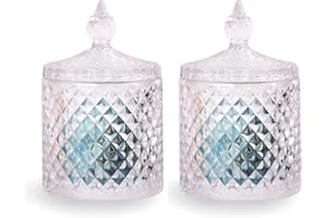R FLORY Glass Jars 2 PCS/set Bathroom Storage Organizer Cute Qtip Dispenser Holder Vanity Canister Jar Glass with Lid Cotton Swabs Container (Clear-Small)