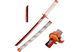 Skyward Blade Espada de Anime Cosplay de Madera, Rengoku Kyoujurou Samurai Espada, Fans del Anime, The Special Cuchillo of Demon Slayer Blanco Cuchillo Katana