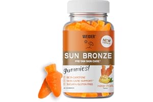 Weider Sun Bronze Gummies (40 Gums) Mango-Peach Flavour. Gummies with Beta-Carotene, Lutein, Zeaxanthin and Vitamin A. to Enhance Your Tanning and Maintain Your Skin. Sugar Free.