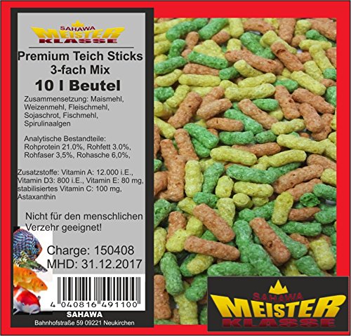 SAHAWA 77041 Premium TeichSticks 3-fach Mix 10 Liter Beutel, Golfische, Kois, Teichfutter