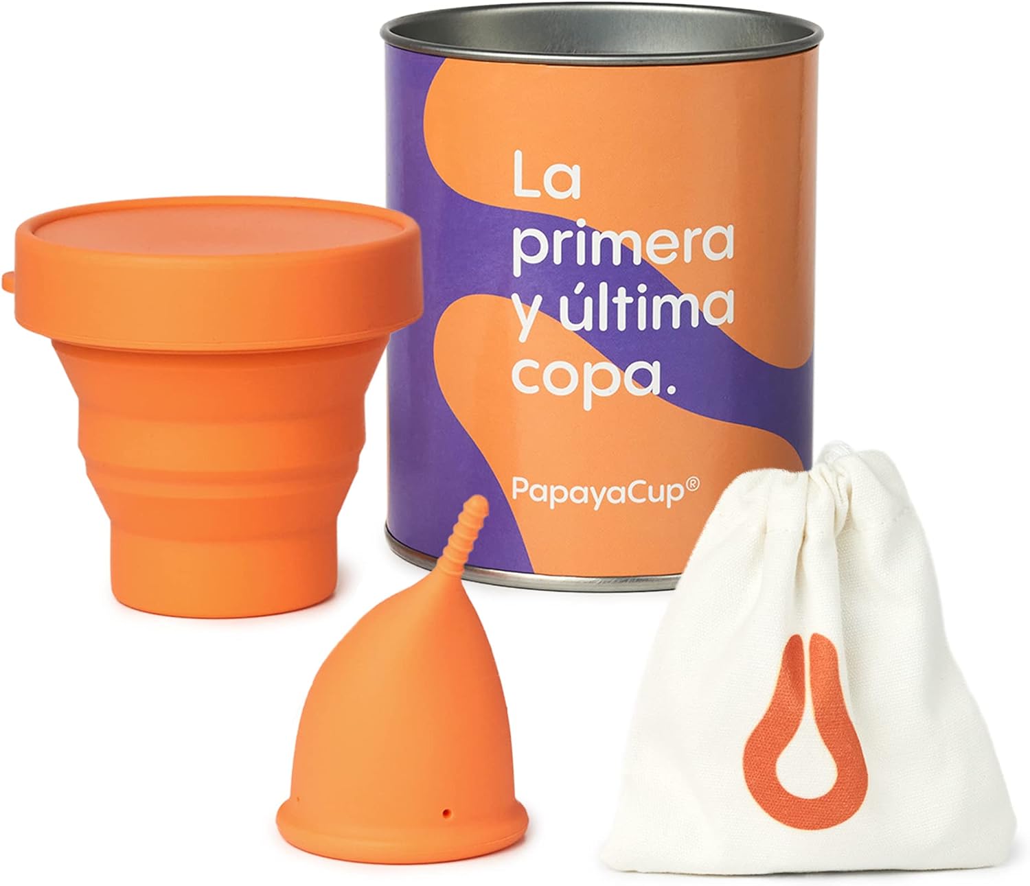 PapayaCup Copa Menstrual Anatómica Más Cómoda, Más flexible Para Mujeres con Sensibilidad Vaginal - Reutilizable con Vaso Esterilizador Plegable para Microondas (S con esterilizador)