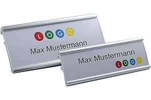 ‎SCHMALZ® Schmalz 10 Stück Namensschilder silberfarbig eloxiert aus Metall, Größe 72x32 mm, mit Magnet Magnetbefestigung, Name Badge, Namensschild für Kleidung, selbstbeschriftbar, Selbstgestaltung (72x32 mm)