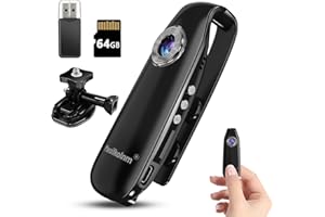 Meoilkolnm Mini caméra corporelle avec enregistrement vidéo audio 1080p 64 Go Portable POV Détection de mouvement Enregistreur vidéo avec poche magnétique DV Portable pour cyclisme, animaux