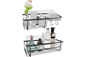 R FLORY Paquete de 2 organizadores de ducha con ganchos, estante de ducha de acero inoxidable, sin taladrar, con soporte para jabón, organizador de almacenamiento para baño