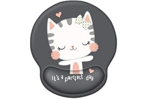 Mouse Mat with Wrist Rest Support, ToLuLu Gel Ergonomic Mouse pad with Non Slip Rubber Base Memory Foam Mousepad, Mouse Wrist Rest Pad for Laptop Computer Home Office Working Pain Relief, Cute Cat