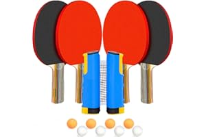 AMRTA Portable Table Tennis Set with Retractable Net, Ping Pong Bats and Balls Sets for Kids Adults Indoor Outdoor Game Training, including 2/4 Paddles 8 Balls 1 Storage Bag