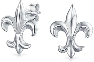 BLING JEWELRY Orecchini A Bottone Unisex Con Simbolo Antico Fiore Di Giglio Fleur De Lis Per Donne Uomini Adolescenti Leggeri Con Accento CZ In Argento Sterling .925