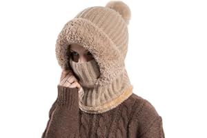 GENERIC 3 in 1 Beanie Hat Scarf & Balaclava for Women, Windproof Winter Knitted Hat with Warm Plush Fleece Lining for Skiing, Hiking, Outdoor Activities