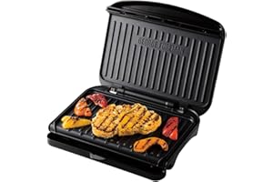 George Foreman Medium Electric Fit Grill [Non stick, Healthy, Griddle, Toastie, Hot plate, Panini, BBQ, Energy saving, Vertical storage, Easy clean, Drip tray, Ready to cook light] Black, 1630W 25810