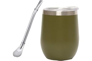 DASAWAN Modern Stainless Steel Yerba Mate Gourd Set Includes 12oz/35oml Double Wall Yerba Mate Cup,BPA-Free Lid and Bombilla(Yerba Mate Straw)