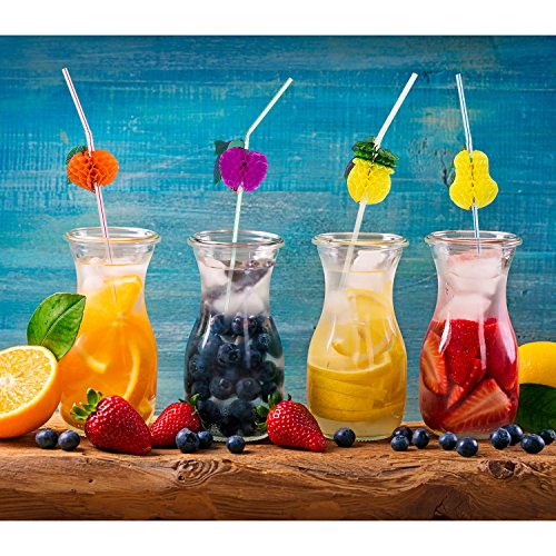 Blulu 50 Stück Gemischte Farbe Cocktail Trinken Flexible 3D Frucht Strohhalme - 7