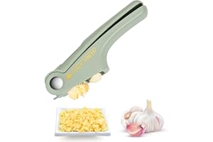 OKTAYOCUM Garlic Press, 4 in 1 Garlic Mincer and Garlic Slicer, Multifunctional Garlic Press with Peeler, Can Opener and Garlic Cleaning Brush. Garlic Crusher Easy to Squeeze and Clean (Green)