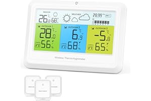 ORIA Cyfrowy termometr, higrometr, radiowa stacja pogodowa z 3 czujnikami zewnętrznymi, prognoza pogody, ciśnienie powietrza, wartość maks. / min, symbol komfortu, światło tła, termometr do użytku