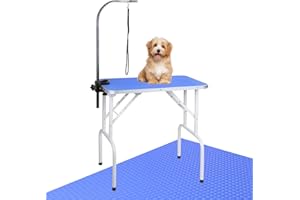 LEIBOU Tavolo da toelettatura pieghevole per cani da compagnia con struttura in ferro resistente con braccio e cappio per toelettatura di cani, gatti, animali domestici (81,3 x 45,7 x 70,7 cm, blu)