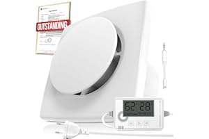 BUMSOU Extracteur d'Air 100mm avec capteur d'humidité, capteur de température et minuterie, affichage LCD en temps réel de la température/humidité