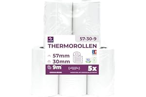 ‎LYNNE PAYMENT SOLUTIONS Ec-Cash Thermorollen 57mm x 9m x 12mm - Kassenrollen - Thermopapier - Bonrollen für Bankomat - Kredit-Kartenlesegeräte (57x30x12) - mit SEPA-Lastschrifttext (5 Rollen)