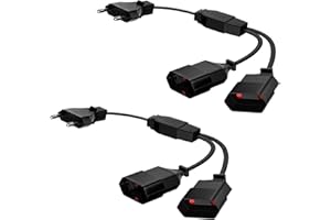 KEAGAR Prolongador de enchufe Euro, extensión de enchufe Euro Euro, extensión de cable de alimentación plano, extensión de enchufe plano, extensión plana de 5 cm, divisor de enchufe Euro - Negro 2 piezas