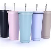 Malidily 500ml/17oz Edelstahl Reiseflasche mit Strohhalm und Auslaufsicherem Deckel, Vakuumisolierte Tasse für Eiskaltes…