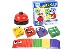 16 Wooden Cube Puzzle, Hilloly Wooden Face Changing Magic Cube Game, Wooden Face Cube Expression Matching Puzzle 64 Expression Cards Wooden Toy Funny Puzzles Kit with Box for Kids 3+ Year Old