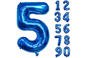 VOLUNX 32 Inch Number Balloons Giant Number Aluminium Foil Helium Balloons for Birthday Party Celebration Decoration New Year Baby Shower Anniversary (Blue, 5)