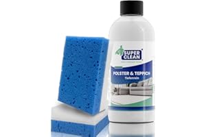 SUPERCLEAN SUPER CLEAN Środek do głębokiego czyszczenia tapicerki i dywanów | Koncentrat do wszystkich rodzajów tapicerki, dywanów, foteli samochodowych, sof i kanap | 500 ml + 2 gąbki