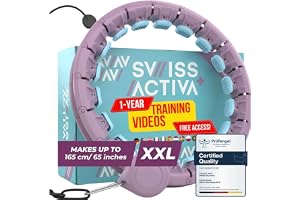Swiss Activa+ S2 XXL Smart Hula Hoop med viktboll - upp till 165 cm, har 34 länkar för plusstorlek XXL - faller inte av - viktminskningsring för kvinnor - Smart Fitness Hula Hoop med vikt
