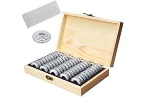 Tiardey 50pcs Coin Capsules Holder,Universal Coin Container Case Caja de Almacenamiento de Madera,Display Conmemorative Collection Case para diámetro 18/21/25/27/30mm