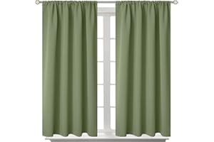 BGment Olive Green Blackout Curtains 45 Inch Length for Kitchen Bedroom Window - Short Thermal Insulated Drapes with Rod Pocket Room Darkening for Bathroom Cafe Rv Camper, 42 x 45 Inch, 2 Panels