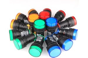 GUUZI 16pcs Voyant Rouge/Jaune/Bleu/Vert 22mm LED Panneau Pilote AC 220V-380V 20mA Indicateur Signal Lampe (Chaque Couleur 4pcs)