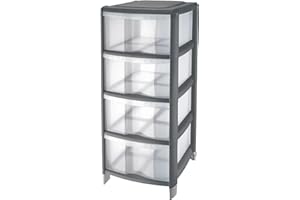 TONTARELLI Cassettiera 4 cassetti trasparenti in plastica e bordi grigi