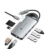 Hub USB C, NOVOO 8 in 1 Adattatore con 100W PD, Ethernet Gigabit, HDMI 4K, Lettore di schede SD/TF e 3 porte USB 3.0 per MacB