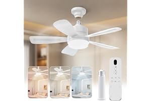 REYLAX 50CM LED Ceiling Fan with Remote, E27 Screw in Light, 6 Speeds, 3 Colours Stepless Dimming 2000 Lumens, Timer for Bedroom, Kitchen, Garage