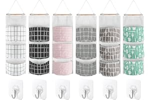 Chostky 6 bolsas de almacenamiento colgantes de pared, organizador colgante de armario, 3 bolsillos impermeables sobre la puerta de lino Farbric colgante almacenamiento poucher con 6 ganchos para