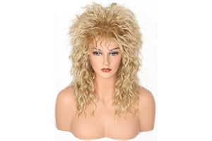 LeMarnia 80er Jahre Rocker Perücke Hellbraun Vokuhila Perücke für Damen Rock Diva Kostüm Perücke